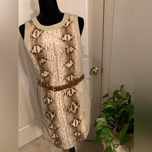 Michael Kors Tan Snake Print Belted Dress